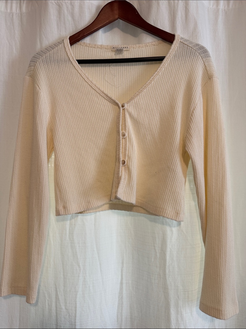 Billabong Ribbed Button-Front Cropped Top - Cream